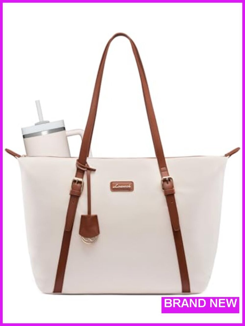 Lightweight Laptop Tote Bag with Cup Holder, Padded Laptop Compartment,